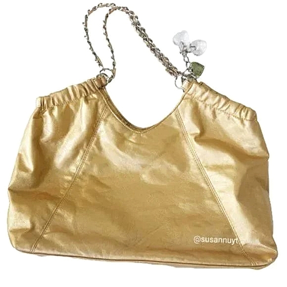 Gold Metallic Luxe Plazacore Glamourcore Simulated Slouch Bag ♥️ - Picture 1 of 6